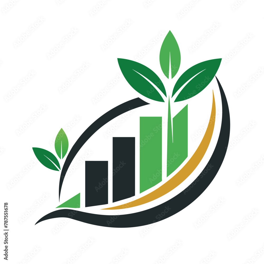 Poster a green leaf logo intersecting with a graph bar, symbolizing growth and progress, symbolic represent