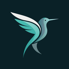 A bird with a long beak and wings gracefully glides through the air, Subtle and elegant logo featuring a hummingbird silhouette