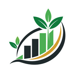 A green leaf logo intersecting with a graph bar, symbolizing growth and progress, Symbolic representation of growth and progress, minimalist simple modern vector logo design