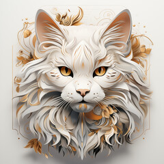 Majestic illustrated white cat with golden accents
