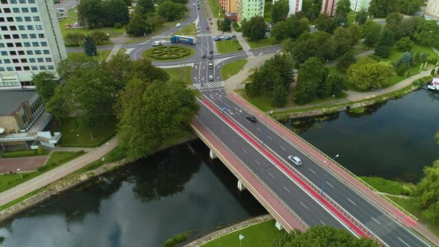 Avenue Jana Pawla River Gwda Pila Aleja Rondo Aerial View Poland