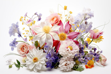 Flowers on white background. Topics related to flowers. Jobs related to flowers. Flower news. Spring and summer season. Image for graphic designer.