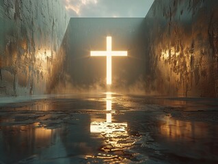 Holy cross in light, 3D render