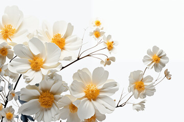 Fototapeta premium Flowers on white background. Topics related to flowers. Jobs related to flowers. Flower news. Spring and summer season. Image for graphic designer.