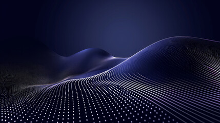 Abstract digital landscape, depicting rolling hills of glowing dot lines on a dark background.