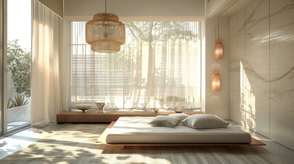 Guest room with a daybed, multipurpose minimal design - obrazy, fototapety, plakaty
