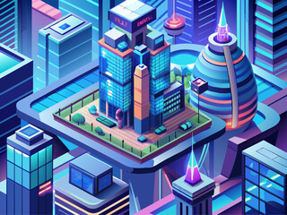 Cute Beaver Building gradient illustration in white background