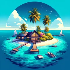 Poster Dreamy Beach Scenes: Explore Top-Rated Tropical Island Photos Minimalist Poster, stunning, summer, blue sea.  © Jawad