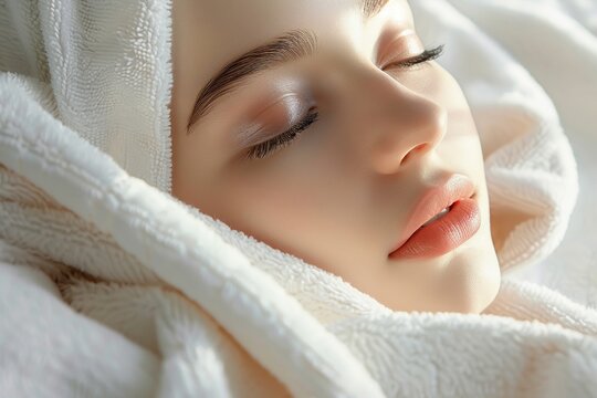 Gentle touch on soft skin, white towel backdrop, skincare bliss