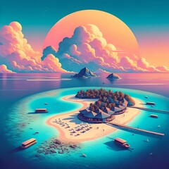 Dreamy Beach Scenes: Explore Top-Rated Tropical Island Photos Minimalist Poster, stunning, summer, blue sea.	 - obrazy, fototapety, plakaty