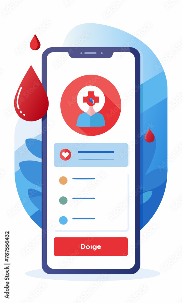 Poster blood donation app ui login interface illustration with mobile application