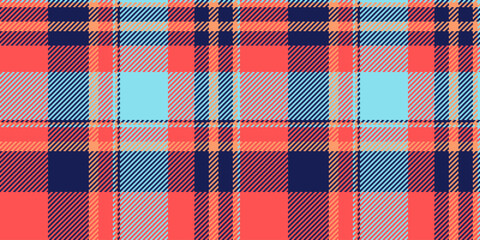 Sixties fabric seamless background, up tartan texture textile. Iconic vector pattern check plaid in red and blue colors.