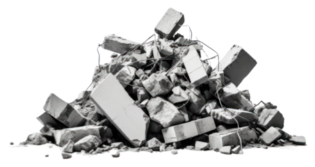 Ruin rubble garbage broken white background