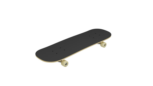 Classic wooden skateboard with white wheels isolated on transparent and white background. Skate concept. 3D render