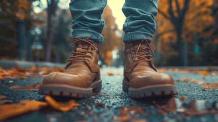 A person is standing in the rain with their feet in the mud