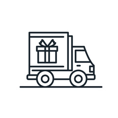 Delivery truck with gift box Icon. Online delivery service and online order tracking concept. Isolated vector illustration