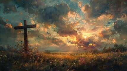 Christ's cross in morning light