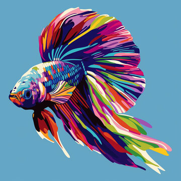 Betta fish illustration for clothing design, wpap white background
