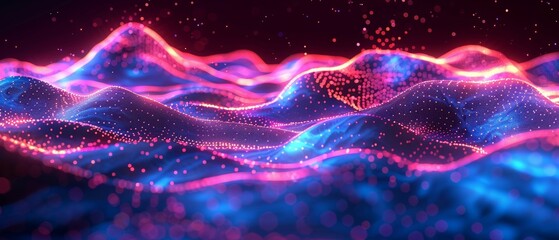 Fototapeta premium Blurry wave lines in neon 3D