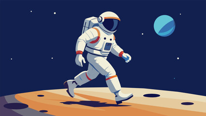 In a simulated lunar surface the astronaut practiced walking and jumping in the space suit getting accustomed to the reduced gravity. They