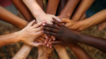Hands clasped together in a close-up shot, symbolizing unity and support in an inclusive educational setting.