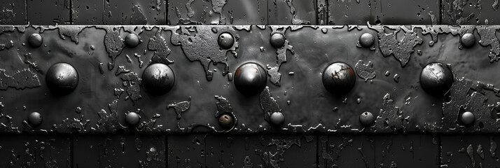 Black metal background or texture,
A black metal panel with rivets that has the word " rivet " on it.
