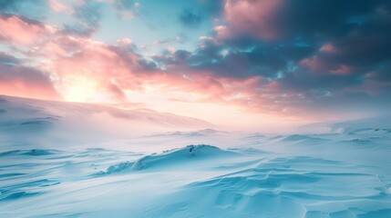 Fototapeta na wymiar Dramatic beautiful overcast sky at evening winter landscape. AI generated image