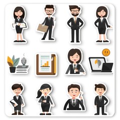 Fototapeta premium Business finance marketing cartoon sticker, playful illustrations on white background, isolated and cut out, offering whimsical depictions of financial concepts for engaging marketing materials.