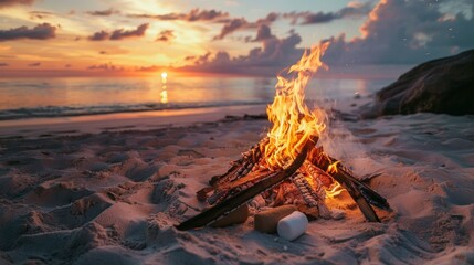 beautiful bonfire on a beach with a nice summer sunset in high resolution and high quality HD