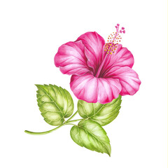Watercolor hibiscus. Tropical floral illustration - 787568466