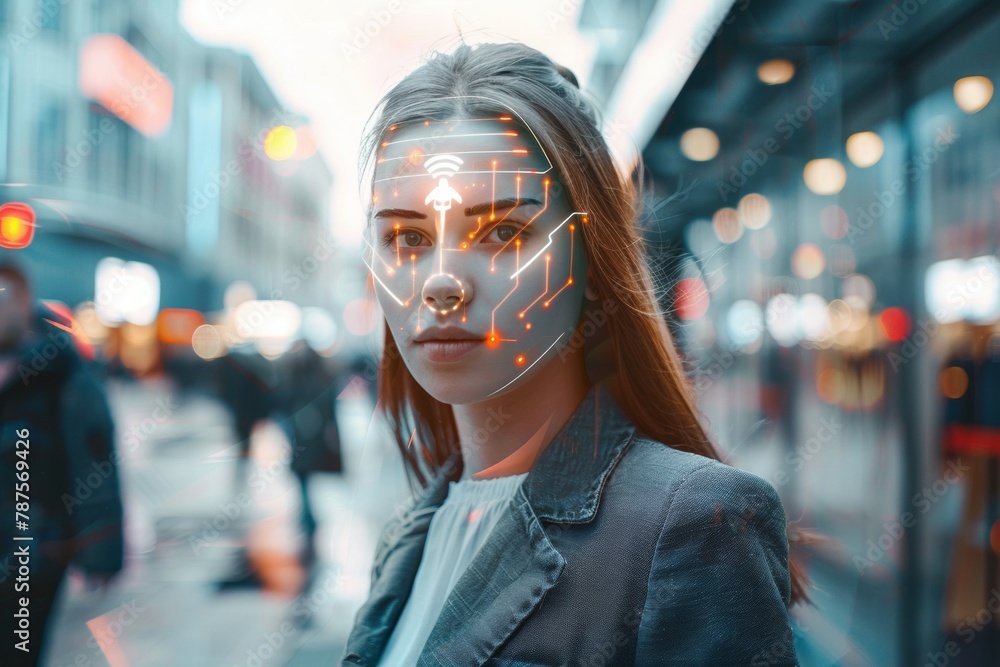 Poster face recognition concept. background with selective focus and copy space