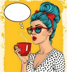 Coffee and Color: Pop Art Style Illustration of Girl with Takeaway Coffee