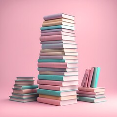 Stack of books pastel book library and education concept on pink background 3D rendering
