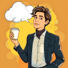 Caffeine Boost: Pop Art Businessman with Coffee and Speech Bubble