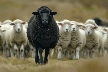 Fototapeta premium Black sheep. Backdrop with selective focus and copy space