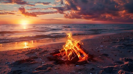 bonfire in the middle of a beach - Powered by Adobe