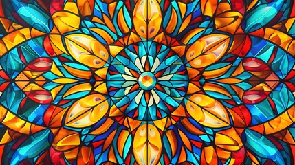 Mandala background with stained glass effect and primary colors. Kaleidoscope art lovers and...