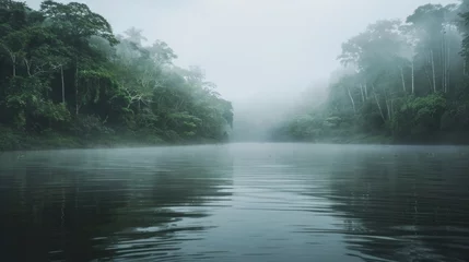 Foto op Plexiglas amazon river in the middle of the forest with fog © Marco