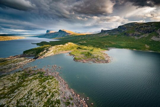 Aerial view, Sarek National Park, Laponia, UNESCO protected area, Gaellivare, Norrbottens laen, Sweden, Europe