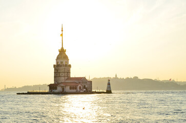 maiden tower and sunset in the bosphorus, istanbul