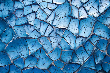 A blue and white image of a cracked surface.