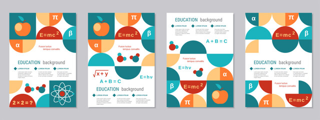 Education theme flyer vector template collection. Design for poster, booklet, brochure cover, card, coupon. A4 format