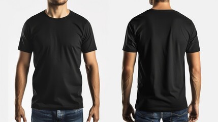 Front and back view Young man donning stylish black t shirt