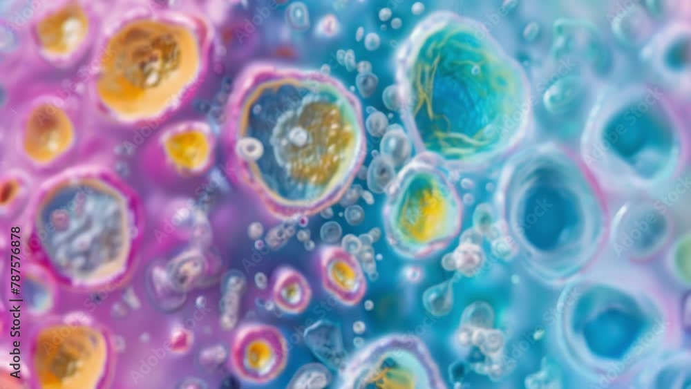 Poster a colorful image of a cells cytoplasm showing the varying shapes and sizes of organelles such as rie