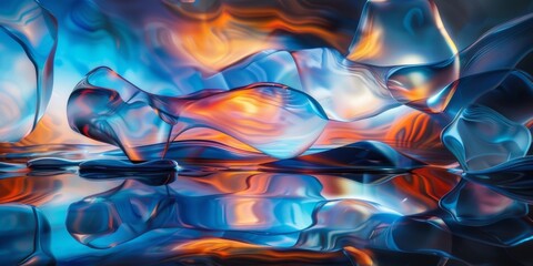 Abstract Fluid Art Display With Warm and Cool Tones Intermixing