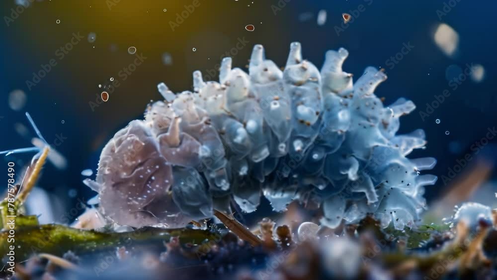 Poster a microscopic image of a tardigrade in its resilient dehydrated state known as a tun. the tiny creat