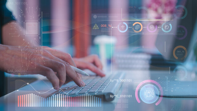 DevSecOps Software development cycle programming concept, software development IT operations, man using computer and tech icons in agile methodology environment, coder sysadmin working with system
