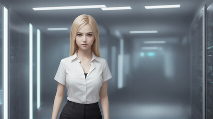 Obraz premium Business Woman in a Server Room, Corporate System Administrator, IT Job Worker