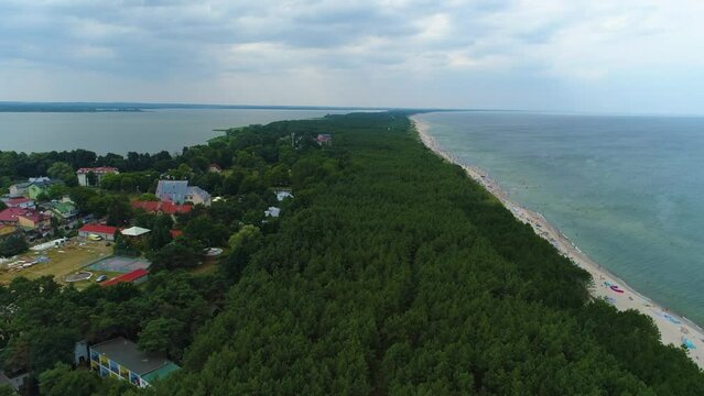 Panorama Baltic Sea Lake Jamno Lazy Morze Las Aerial View Poland