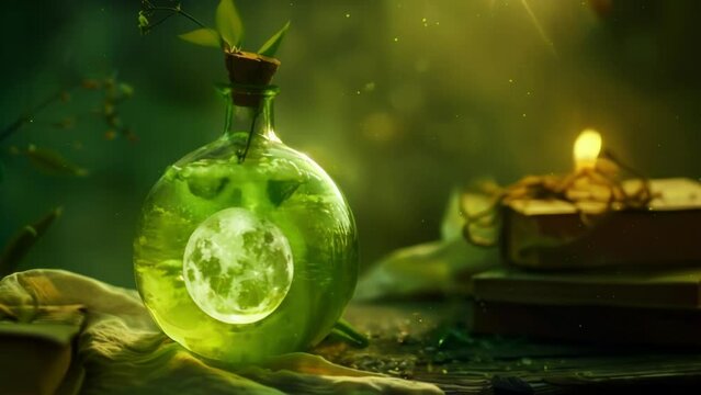 A bubbling green elixir infused with the magic of a full moon radiating lunar energies and bringing clarity to the mind. . .